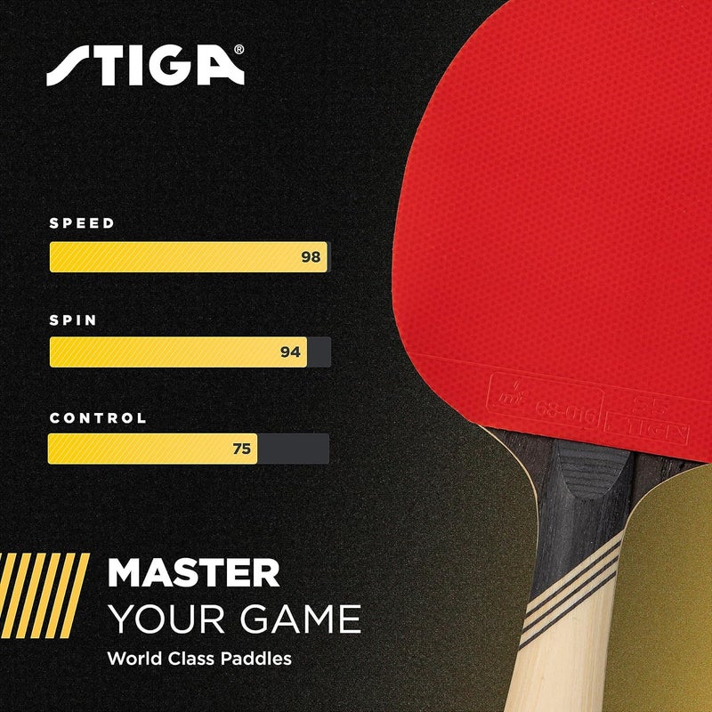 Stiga Carbon+ Bundle Ping Pong Paddle Set – 7-ply Extra Light Carbon Fiber Blade – 2mm Premium Sponge – Concave Pro Handle – 2 3-Star Tournament Balls – Neoprene Racket Cover – Player Wristband - Image 5